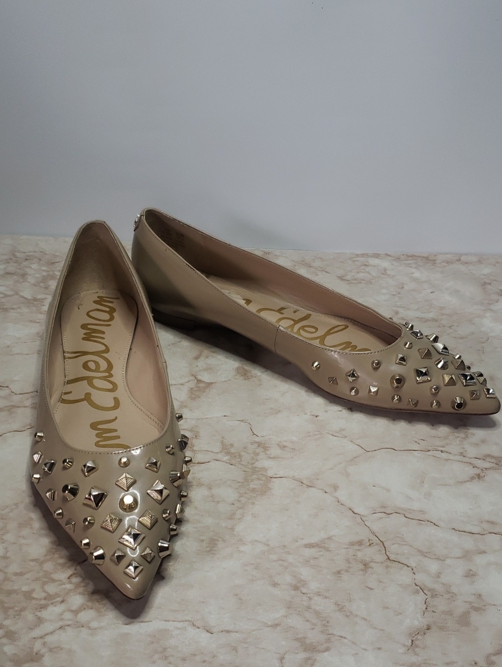 Sam Edelman Nude Studded Pointed Toe Flats 9.5